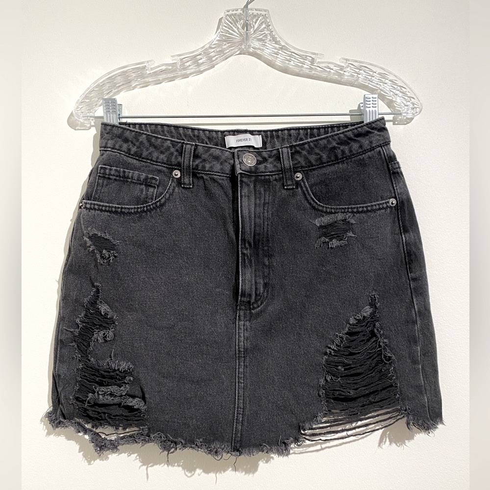 Forever 21 Black Distressed Denim Skirt